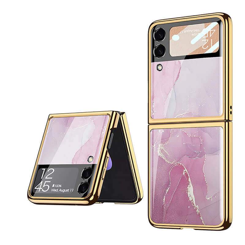 Marble Luxury Plating Frame Anti-knock Protection Glass Case For Samsung Galaxy Z Flip3 Samsung Galaxy Z Flip 3 Case