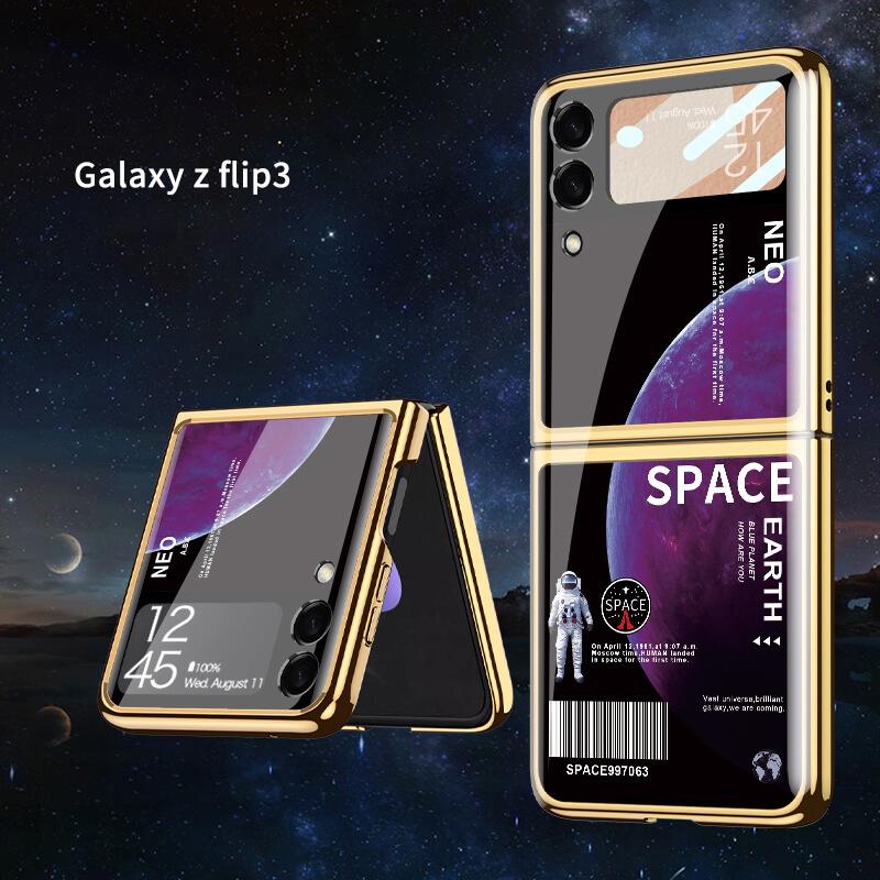 Space Luxury Plating Frame Anti-knock Protection Glass Case For Samsung Galaxy Z Flip3 Samsung Galaxy Z Flip 3 Case
