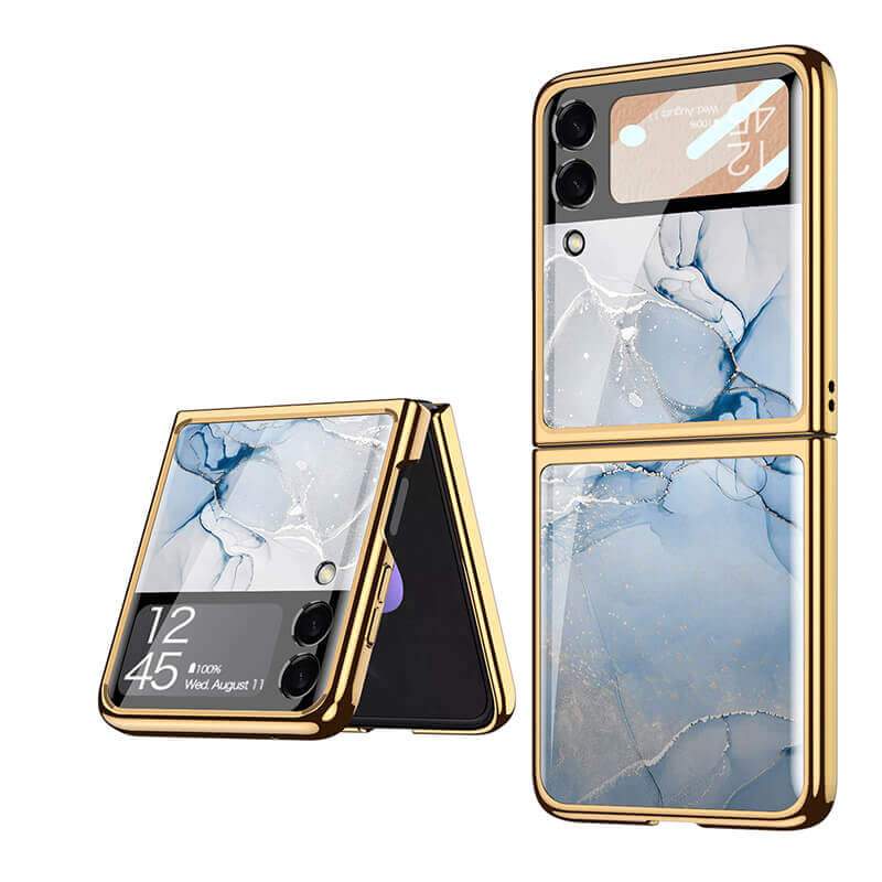 Marble Luxury Plating Frame Anti-knock Protection Glass Case For Samsung Galaxy Z Flip3 Samsung Galaxy Z Flip 3 Case