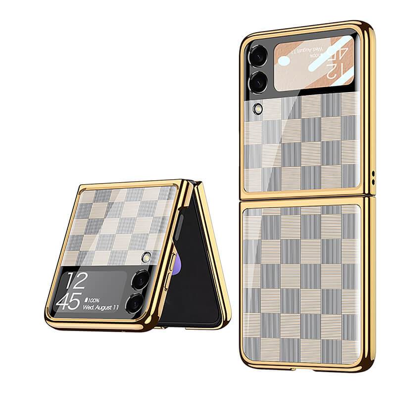 Luxury Grid Plating Frame Anti-knock Protection Glass Case For Samsung Galaxy Z Flip3 Samsung Galaxy Z Flip 3 Case