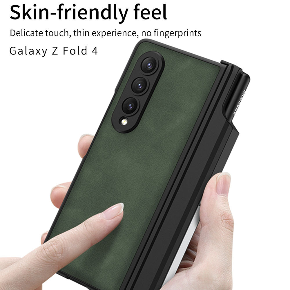 Newest Magnetic Matte Pure Leather Pen Box Bracket Case For Samsung Galaxy Z Fold 4 5G