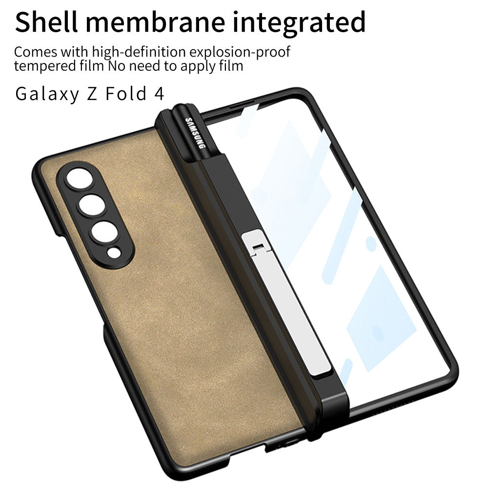 Newest Magnetic Matte Pure Leather Pen Box Bracket Case For Samsung Galaxy Z Fold 4 5G