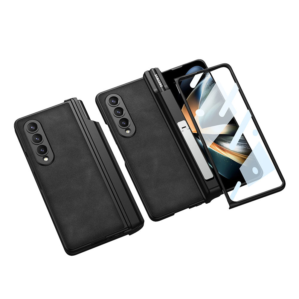 Newest Magnetic Matte Pure Leather Pen Box Bracket Case For Samsung Galaxy Z Fold 4 5G