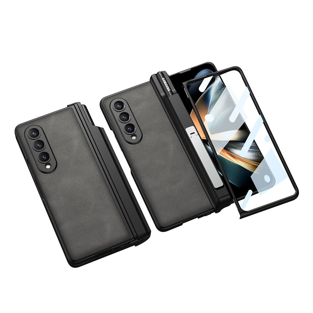 Newest Magnetic Matte Pure Leather Pen Box Bracket Case For Samsung Galaxy Z Fold 4 5G