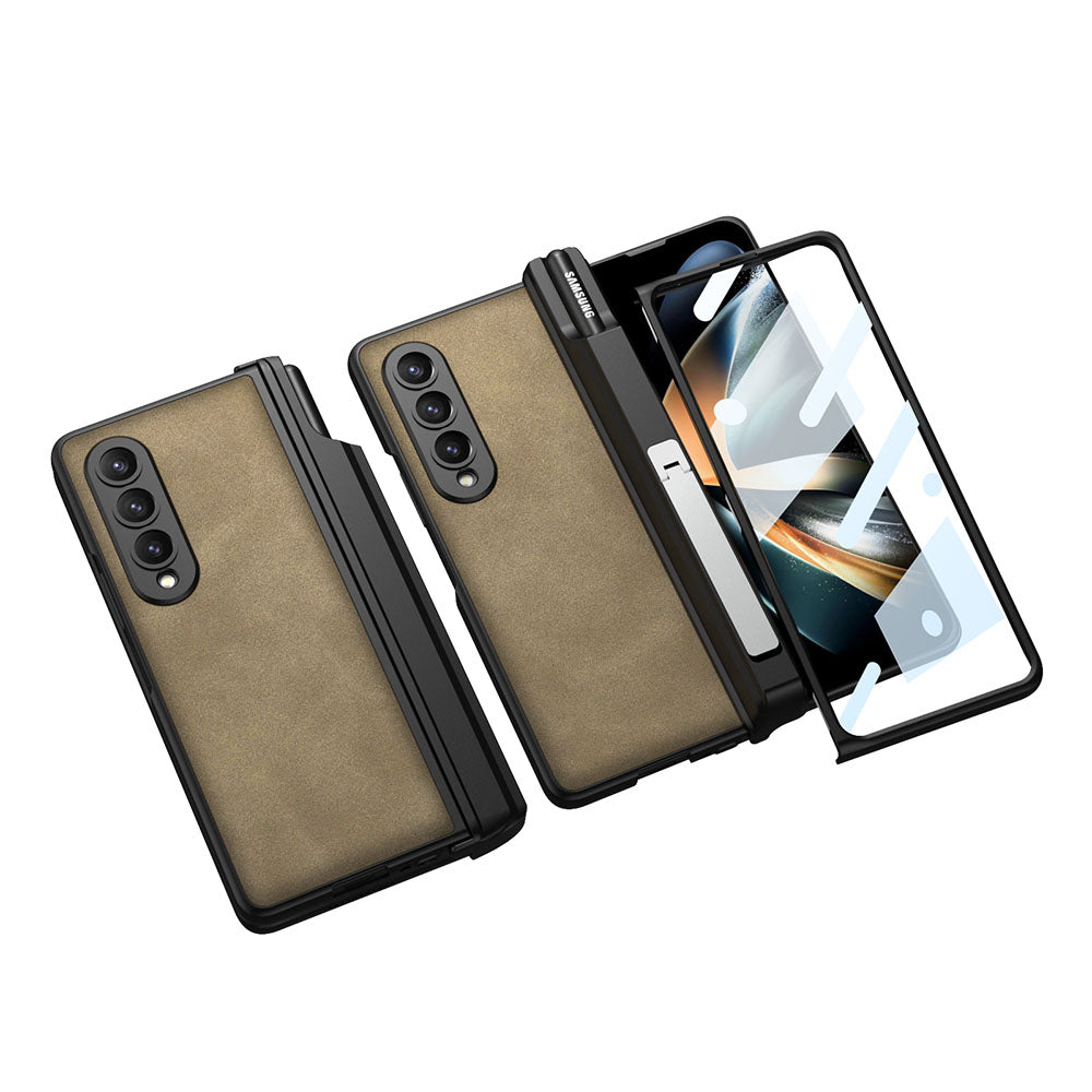 Newest Magnetic Matte Pure Leather Pen Box Bracket Case For Samsung Galaxy Z Fold 4 5G