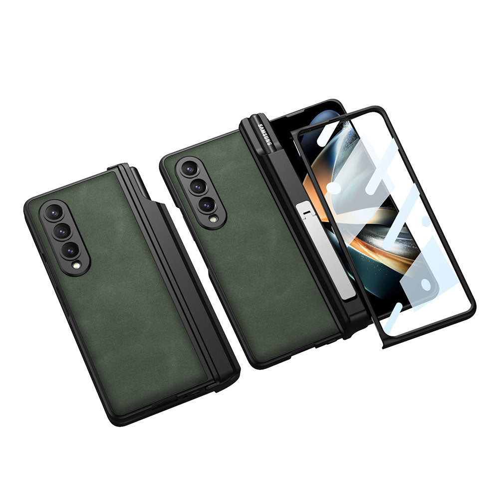 Newest Magnetic Matte Pure Leather Pen Box Bracket Case For Samsung Galaxy Z Fold 4 5G
