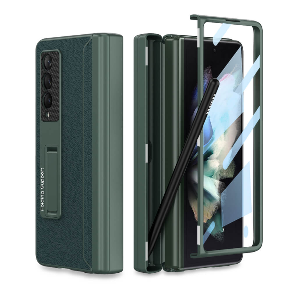 NEWEST Magnetic Folding Full Wrap Protective Pen Case With Back Screen Glass Hinge Holder Leather Phone Cover For Samsung Galaxy Z Fold 3 5G Samsung Cases