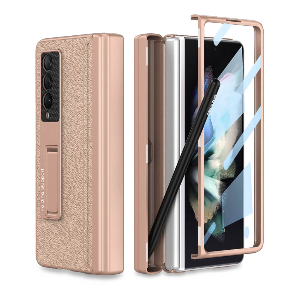 NEWEST Magnetic Folding Full Wrap Protective Pen Case With Back Screen Glass Hinge Holder Leather Phone Cover For Samsung Galaxy Z Fold 3 5G Samsung Cases