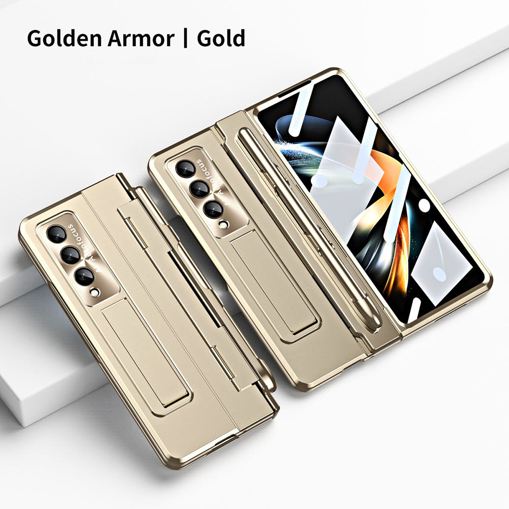 Hinge Plated Aluminum Alloy Phone Case For Samsung Galaxy Z Fold3 Fold4 5G With Screen Protector
