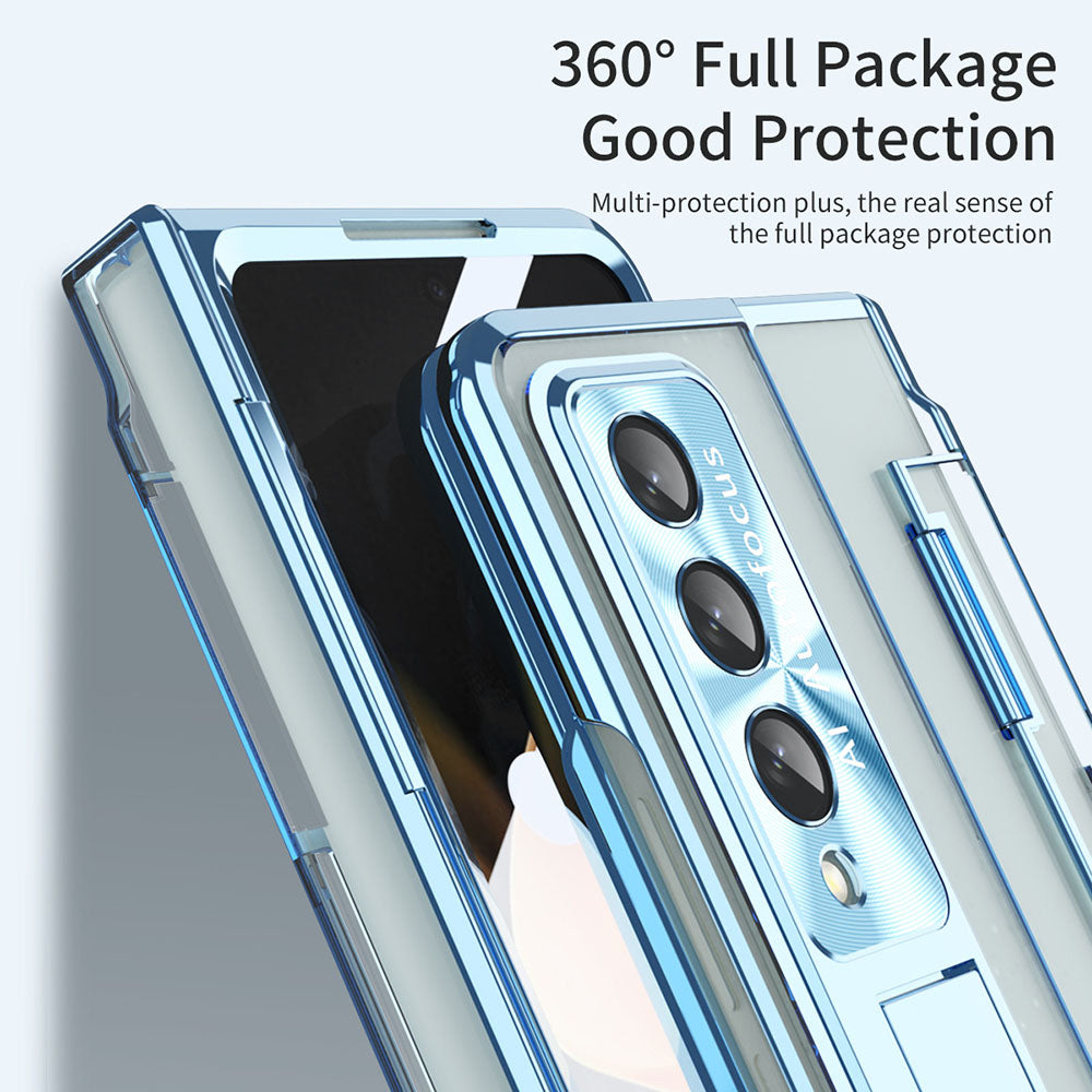 Armor Phantom Aluminum Alloy Transparent Frosted Stand Hinge Phone Case For Samsung Galaxy Z Fold3 Fold4 5G With Screen Protector Samsung Cases