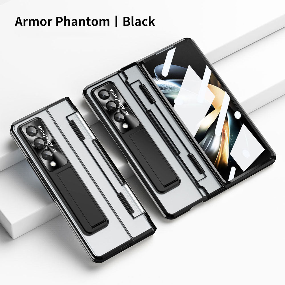 Armor Phantom Aluminum Alloy Transparent Frosted Stand Hinge Phone Case For Samsung Galaxy Z Fold3 Fold4 5G With Screen Protector Samsung Cases