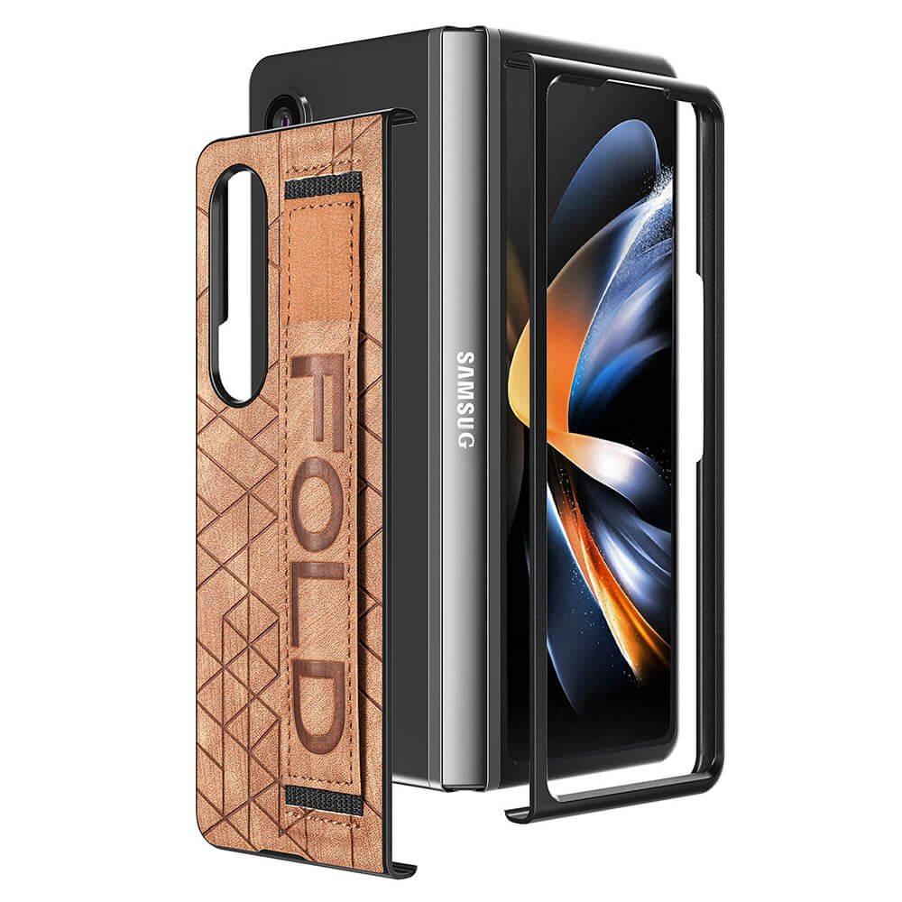 Newest Elastic Stretch Wrist Strap Pencil Pouch Leather Phone Case For Galaxy Z Fold4 Fold3 Samsung Cases