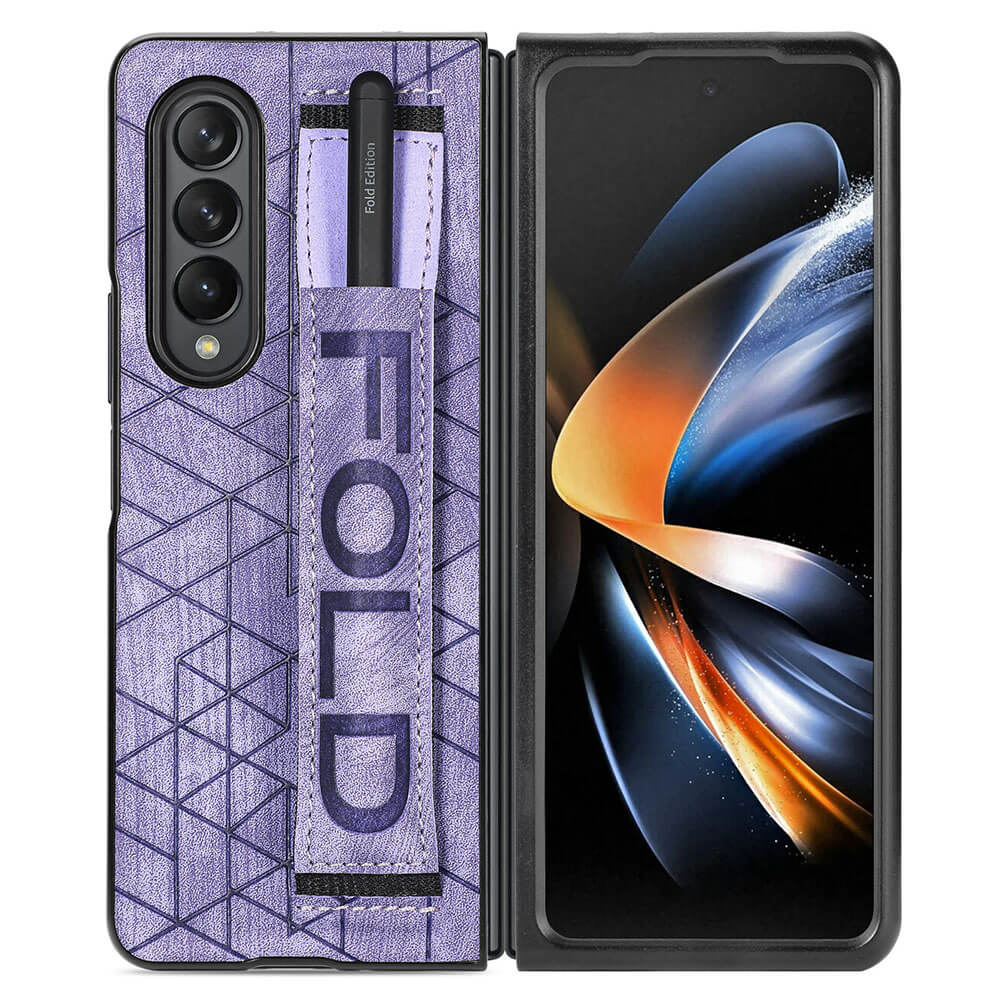 Newest Elastic Stretch Wrist Strap Pencil Pouch Leather Phone Case For Galaxy Z Fold4 Fold3 Samsung Cases