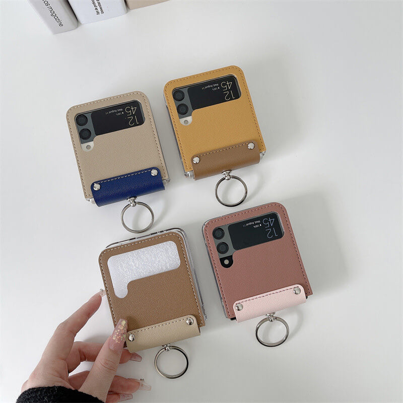 Multicolor Leather Stand Ring Leather Phone Case For Samsung Galaxy Flip3 Samsung Galaxy Z Flip 3 Case