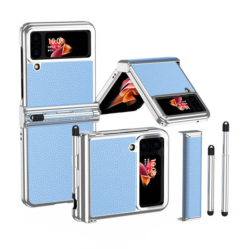 Luxury Leather Case For Samsung Galaxy Z Flip3(4) With Double Hinge + Retractable Stylus Samsung Cases