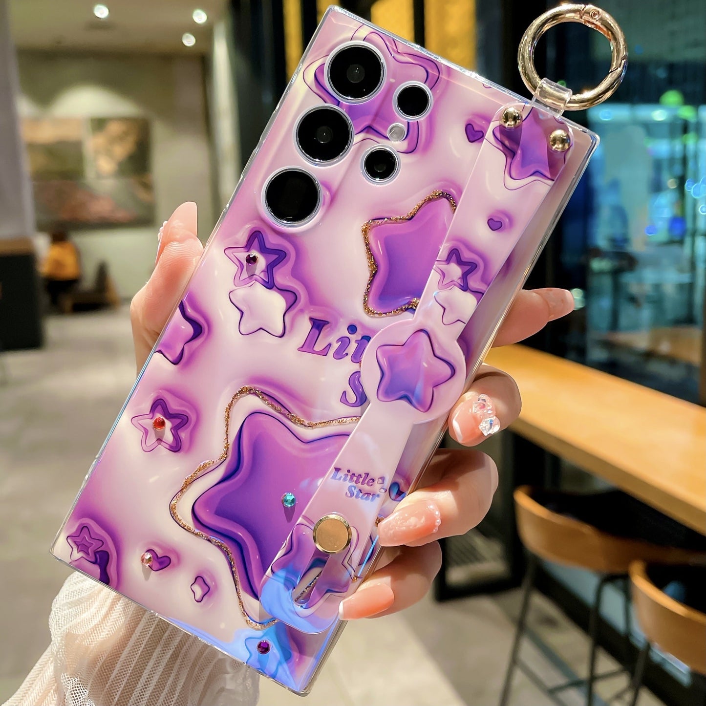 Glitter Blue Light 3D Tulips Case for Samsung Galaxy S23 S23Ultra S23Plus Soft Silicone With Wrist Strap Support Stand Shell - mycasety2023 Mycasety