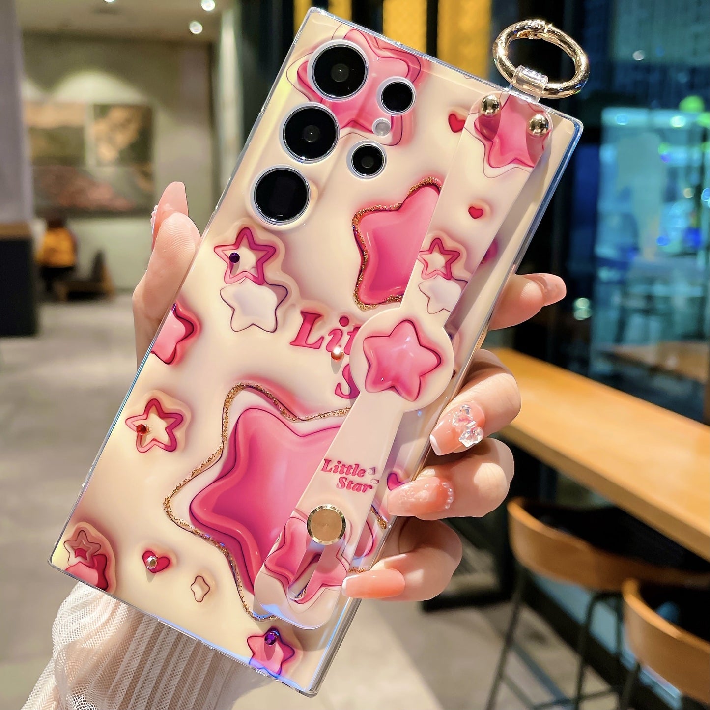 Glitter Blue Light 3D Tulips Case for Samsung Galaxy S23 S23Ultra S23Plus Soft Silicone With Wrist Strap Support Stand Shell - mycasety2023 Mycasety