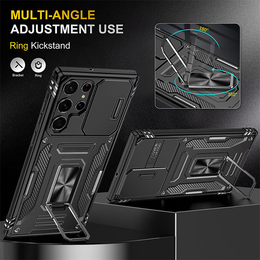 Armored Rotating Ring Push Window Lens Protection Drop-proof Phone Case For Samsung