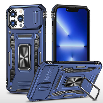 Armored Rotating Ring Push Window Lens Protection Drop-proof Phone Case For iPhone