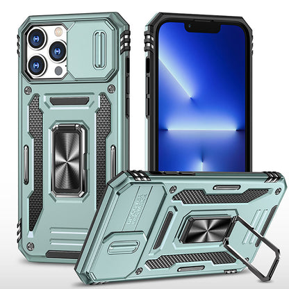 Armored Rotating Ring Push Window Lens Protection Drop-proof Phone Case For iPhone