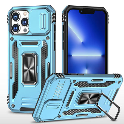 Armored Rotating Ring Push Window Lens Protection Drop-proof Phone Case For iPhone