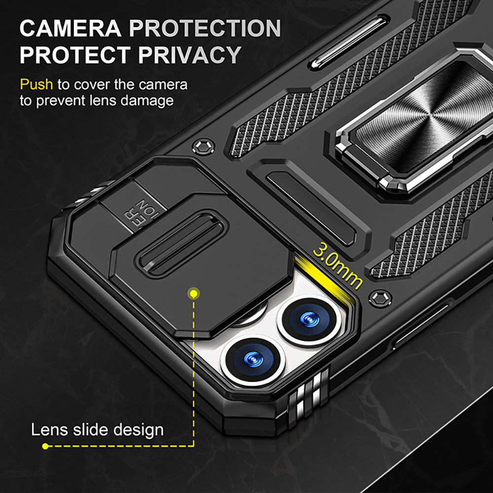 Armored Rotating Ring Push Window Lens Protection Drop-proof Phone Case For iPhone