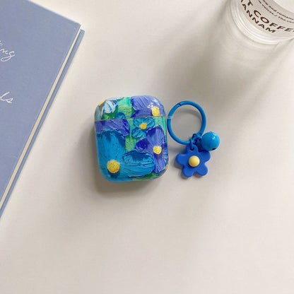 Vintage Relief Oil Painting Flowers Airpods Case