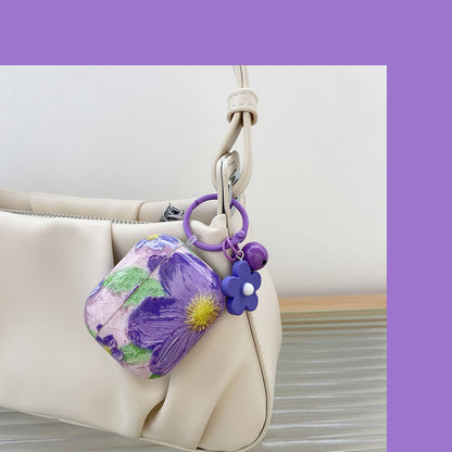 Vintage Relief Oil Painting Flowers Airpods Case
