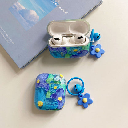 Vintage Relief Oil Painting Flowers Airpods Case