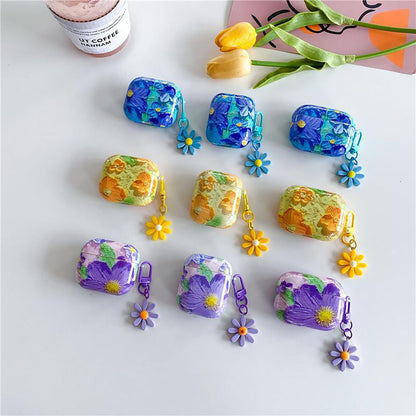 Vintage Relief Oil Painting Flowers Airpods Case