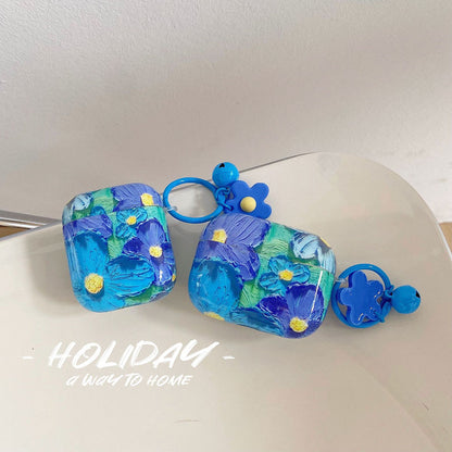 Vintage Relief Oil Painting Flowers Airpods Case