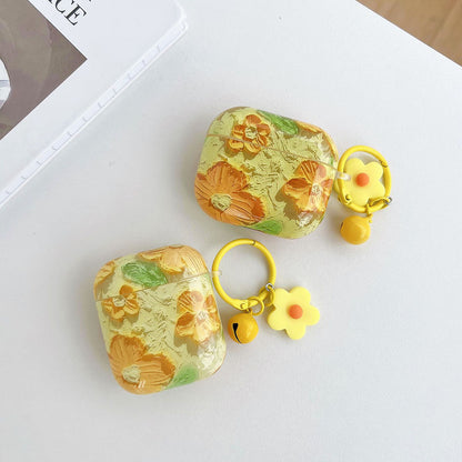 Vintage Relief Oil Painting Flowers Airpods Case