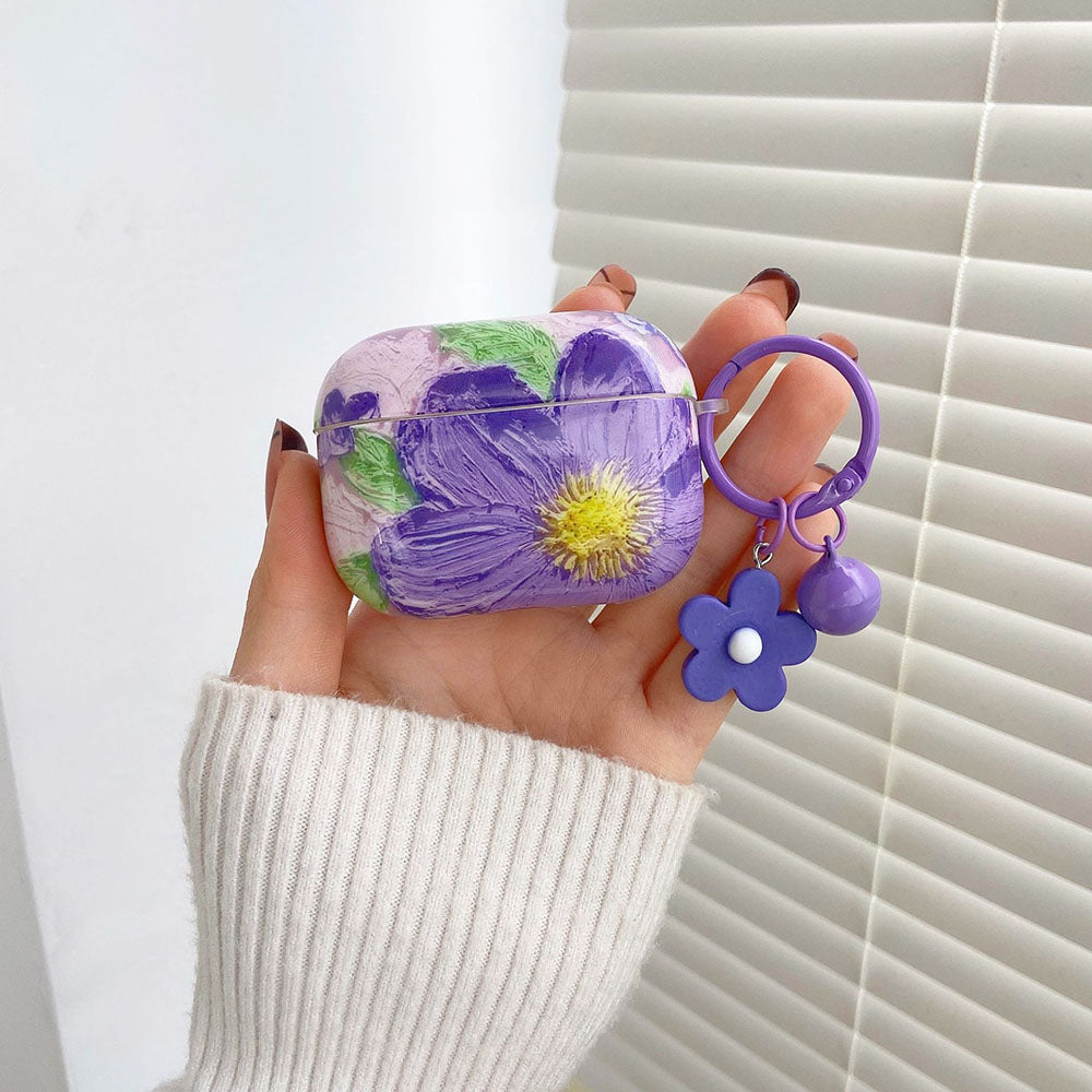 Vintage Relief Oil Painting Flowers Airpods Case