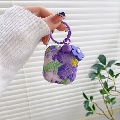 Vintage Relief Oil Painting Flowers Airpods Case