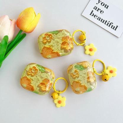 Vintage Relief Oil Painting Flowers Airpods Case