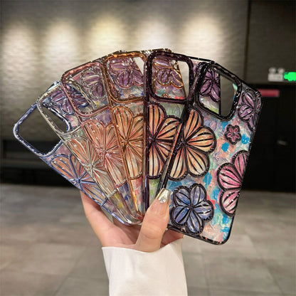 Newest Electroplated Oil Painting Flower Phone Case For iPhone