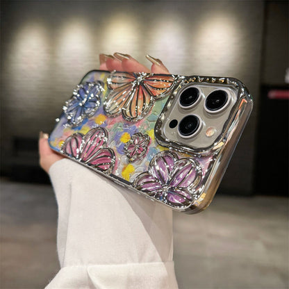 Newest Electroplated Oil Painting Flower Phone Case For iPhone