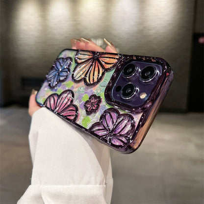 Newest Electroplated Oil Painting Flower Phone Case For iPhone