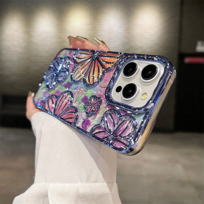 Newest Electroplated Oil Painting Flower Phone Case For iPhone