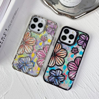 Newest Electroplated Oil Painting Flower Phone Case For iPhone