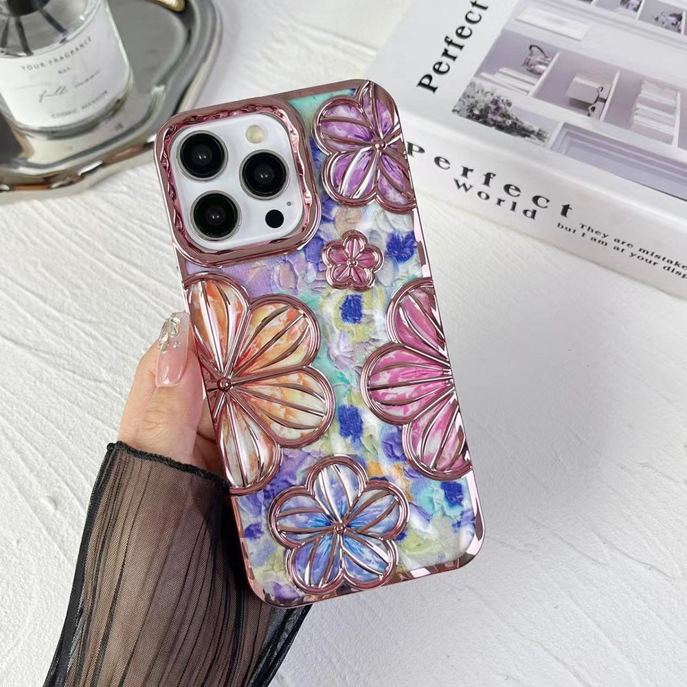 Newest Electroplated Oil Painting Flower Phone Case For iPhone