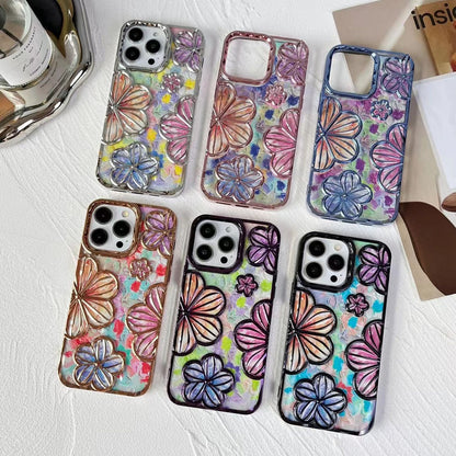 Newest Electroplated Oil Painting Flower Phone Case For iPhone