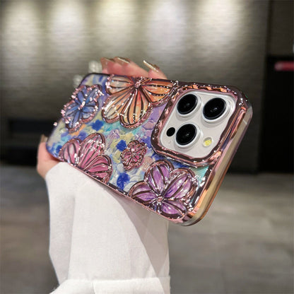 Newest Electroplated Oil Painting Flower Phone Case For iPhone