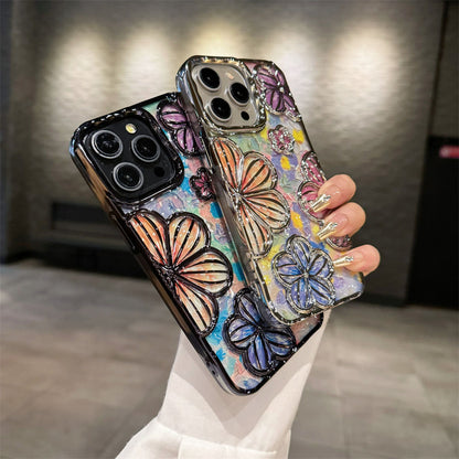 Newest Electroplated Oil Painting Flower Phone Case For iPhone