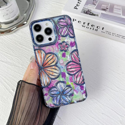 Newest Electroplated Oil Painting Flower Phone Case For iPhone