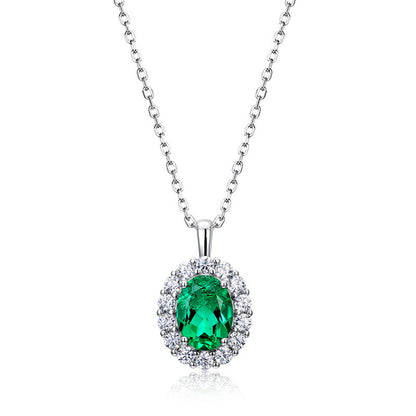 Emerald Gemstone and Zircon Pendant Necklace S925 Silver 1 Carats Total