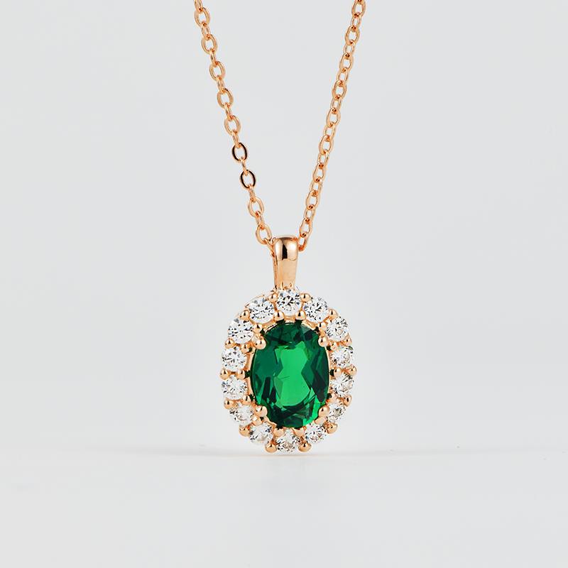 Emerald Gemstone and Zircon Pendant Necklace S925 Silver 1 Carats Total