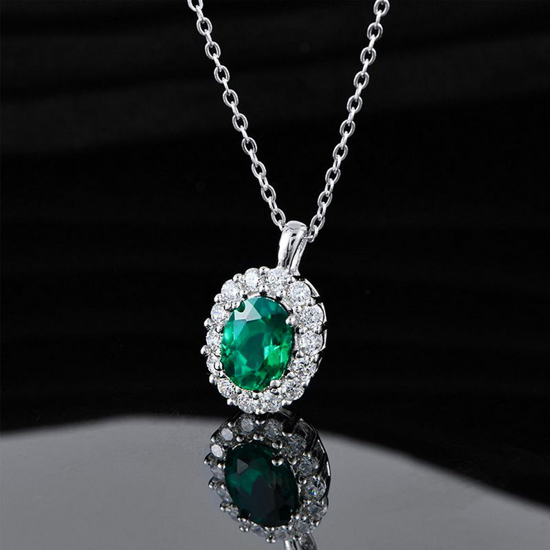 Emerald Gemstone and Zircon Pendant Necklace S925 Silver 1 Carats Total