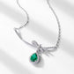 Teardrop Shaped Gemstone Emerald and Zirconia Bow Necklace S925 Silver 0.53 Carats Total