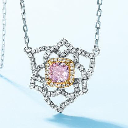 Crushed Ice Cutting Gemstone Flower Necklace S925 Silver 1 Carats Total